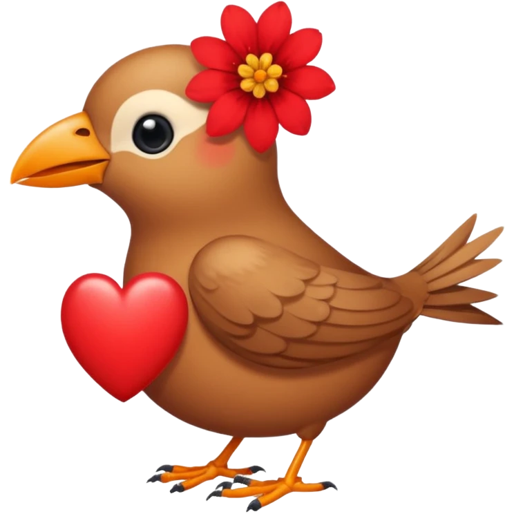 A bird carrying a red flower and heart on its mouse  emoji