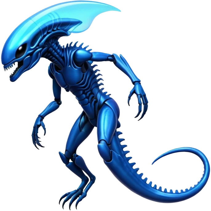 A blue shiny futuristic neon-glowing iridescent bioluminescent xenomorph emoji