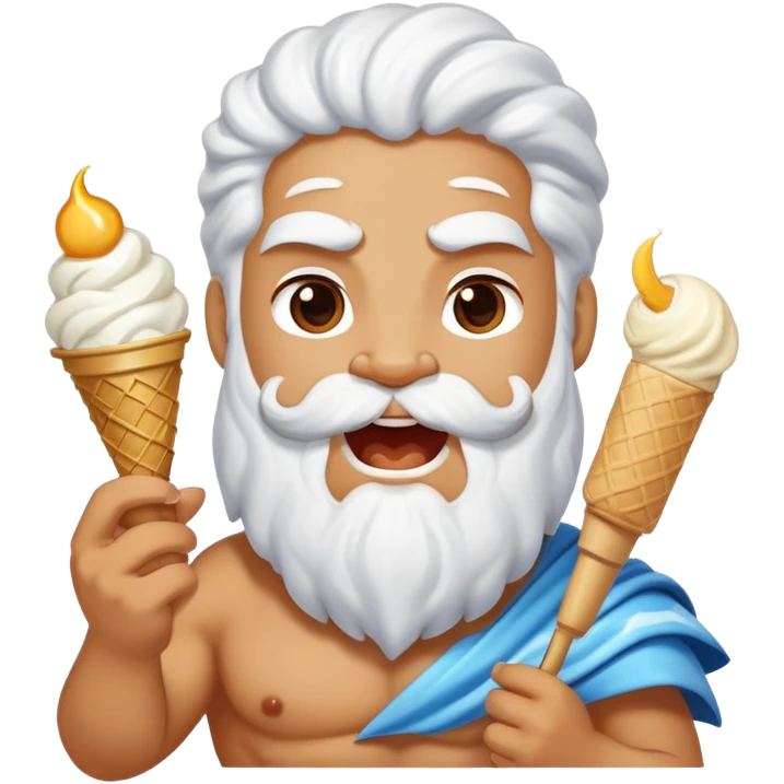 happy Zeus eating white ice cream holding thunderbolt emoji