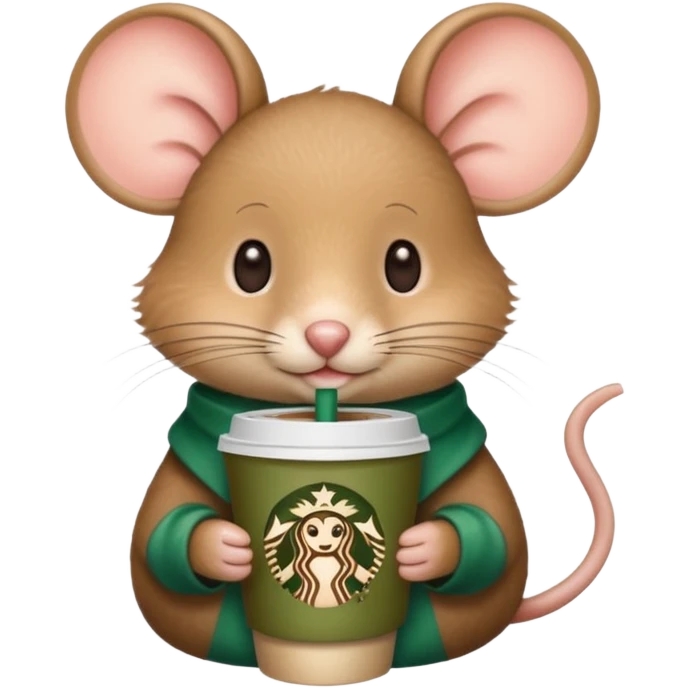 mouse holding a Starbucks cup emoji