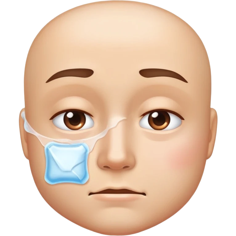 Face with one swollen cheek with square ice pack applied to it emoji