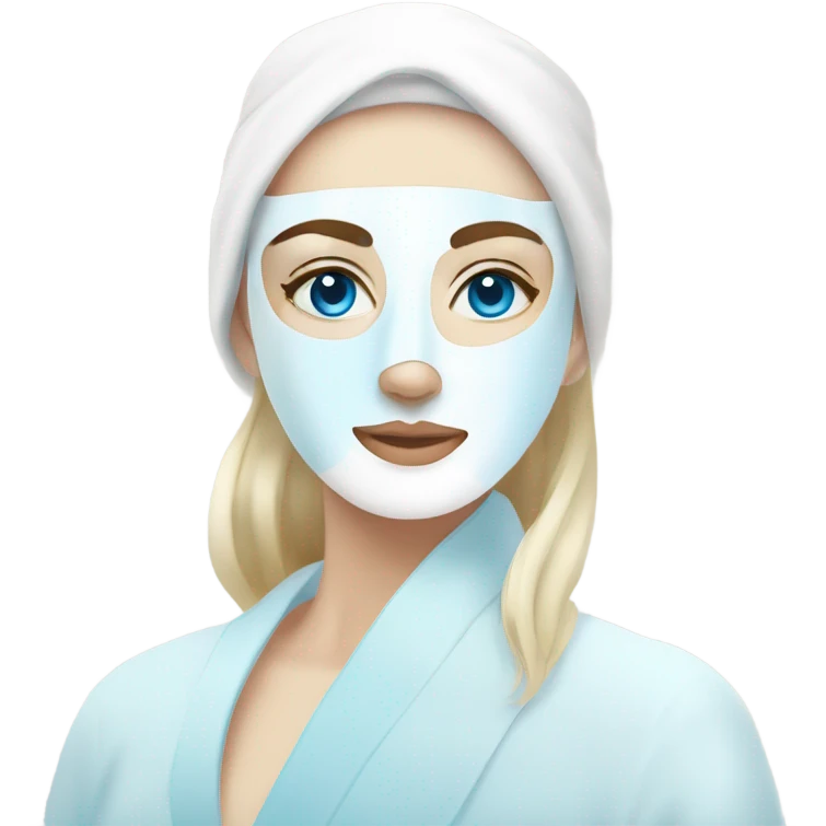 Lady with blue eyes white face mask spa beauty full face relaxing emoji