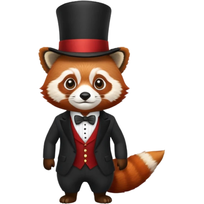 A red panda with a top hat and a suit emoji