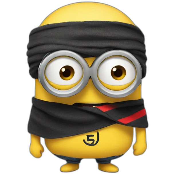 Minion with black cloth with three red stripes on his face emoji