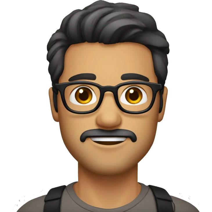 Hombre de 26 años con gafas y barba abierta con cabello negro y ojos color cafe con un gesto de asombro emoji