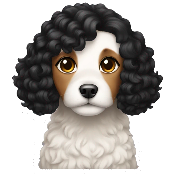 A beautiful girl with black hair with a cavoodle emoji