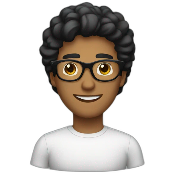 brown guy with black hair hexagonal eyewear emoji