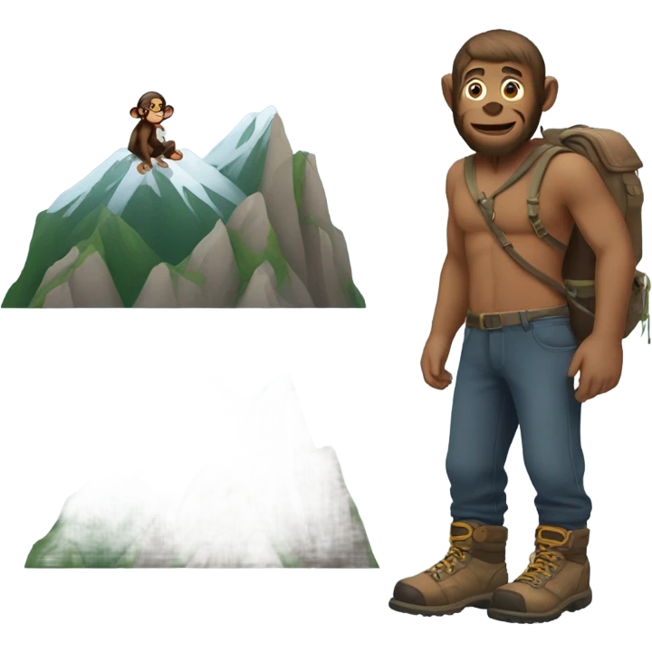 Guy with feet on a mountain with monkey emoji