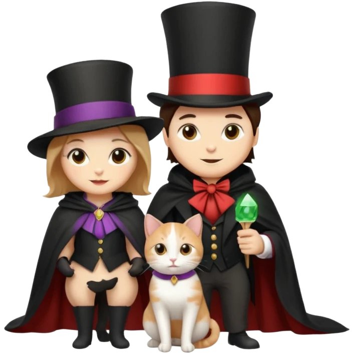 magician couple and their pet cat emoji