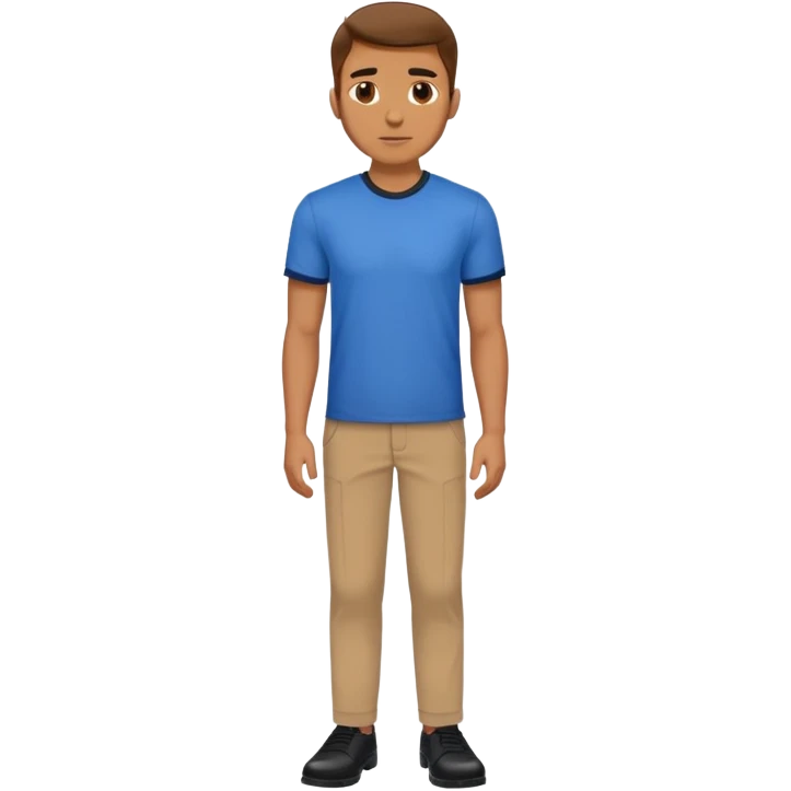 A man in a blue shirt, brown pants, and black shoes, 100kg. emoji