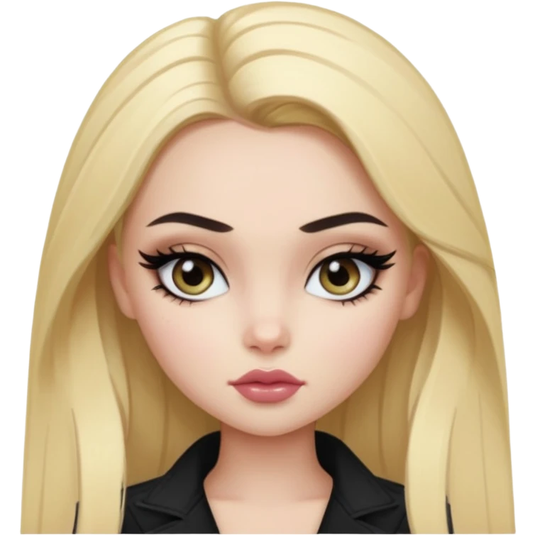 pale skin, bratz baddie, beautiful eyes,dark eyebrows, eyeliner, blonde hair emoji