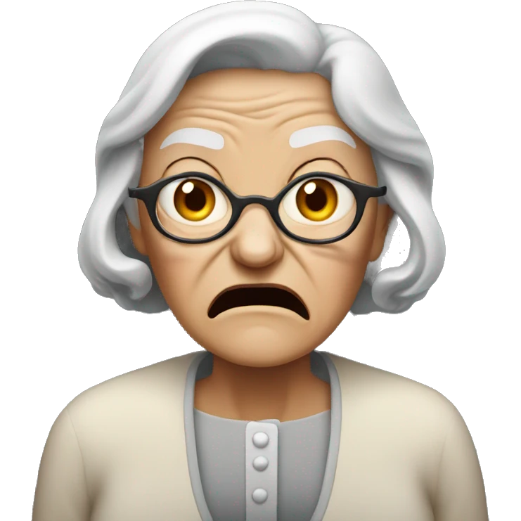 Angry old lady with a black bar in front of mouth emoji