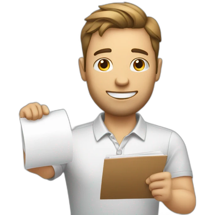 white professional guy holding a to do list emoji