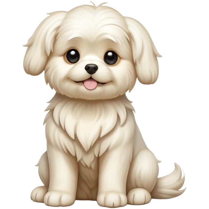 cinematic-[Maltese]-realistic-full-body-sitting-emoji,-tail-resting-loosely-beside-its-paws,-head-tilted-dramatically, -wavy-[cream]-fur,-simplified-yet-realistic-focused-features,-highly-detailed,-glowing-with-an-almost-sarcastic-glow emoji