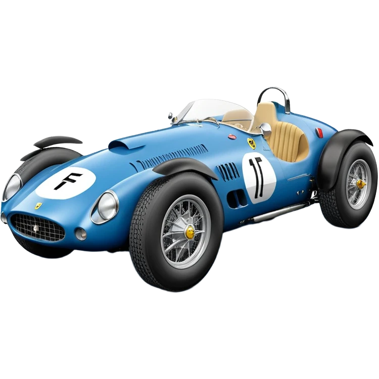  Hazy-blue Fenderless extended-wheelbase 1956 luxury racing Ferrari lowered powerful V-8 engined racing car featuring advanced rugged 4 wheel independent suspension, power steering, disc brakes, small leather covered steering wheel, side mounted cowl exhaust  emoji