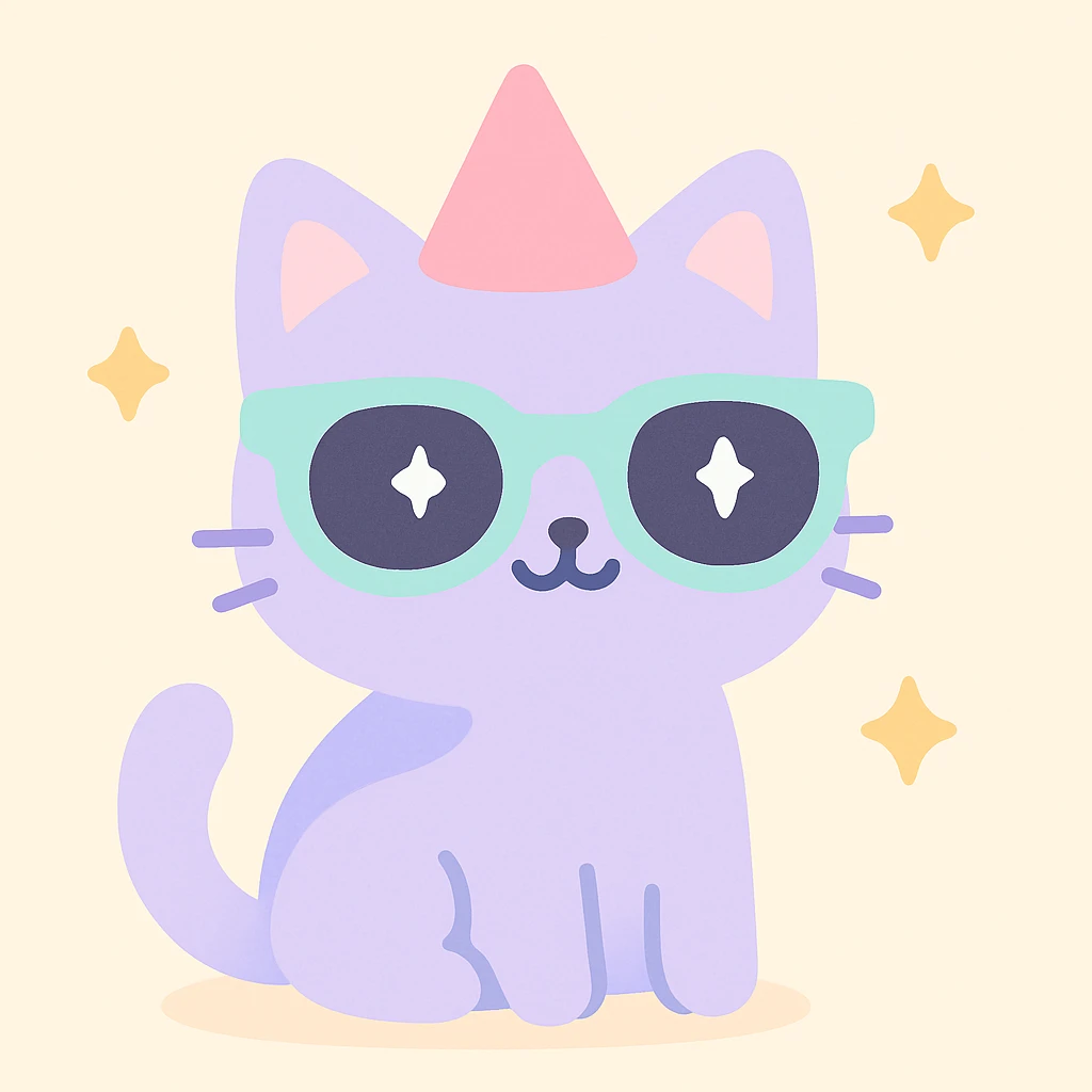 cute animal like a cat or dog wearing a party hat and sunglasses, ready for Friday fun emoji