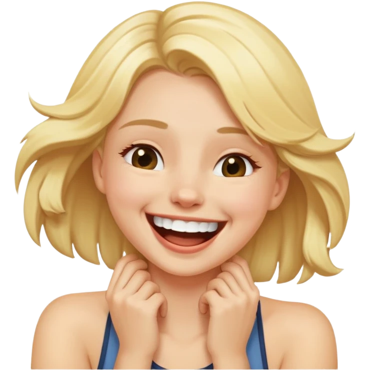 blonde girl holding her neck and laughing  emoji