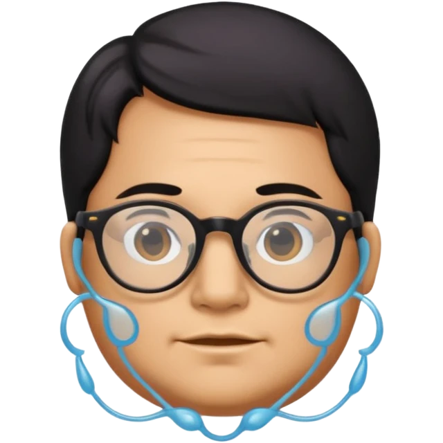 make a guy from portugal that has glasses and has a good jawline and a little cheeky cheeks and black hair that spreads like sauce and make him glossy and shiny emoji