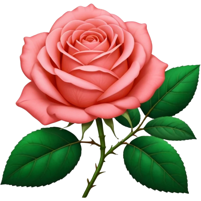 Bright coral pink Rose with leaves emoji