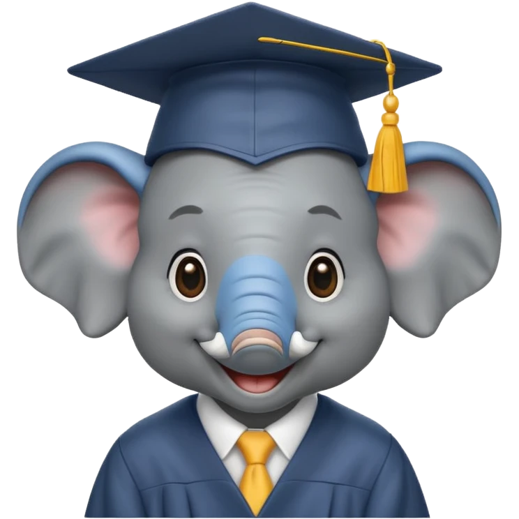 happy elephint wearing a graduation cap emoji
