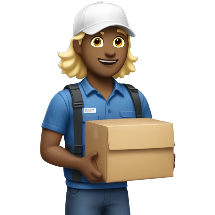 mail carrier with blond hair and with a package wearing a white cap emoji