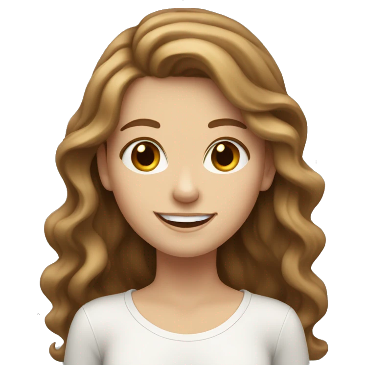 white girl with long wavy brown hair smile emoji