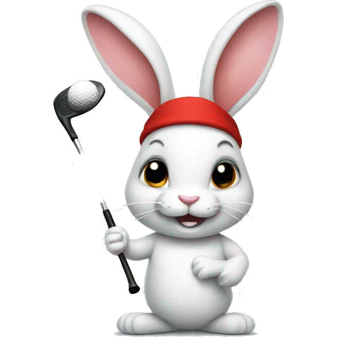 A rabbit with a red headband playing golf emoji