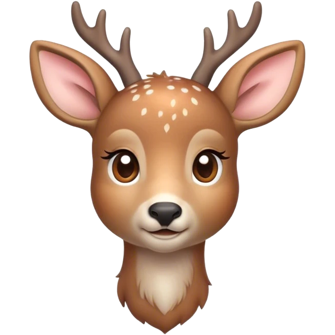 Cinematic Cute Deer Portrait Emoji, Head tilted playfully and inquisitively, showcasing a delicate Fur speckled with subtle white spots and gentle earth tones, round, sparkling eyes filled with curious wonder, Simplified yet irresistibly adorable features, highly detailed, glowing with a warm, friendly glow, high shine, affectionate and graceful, stylized with a touch of woodland whimsy, bright and endearing, soft glowing outline, capturing the essence of a mischievous yet loving fawn, so playful it feels like it could skip out of the screen into your arms! emoji