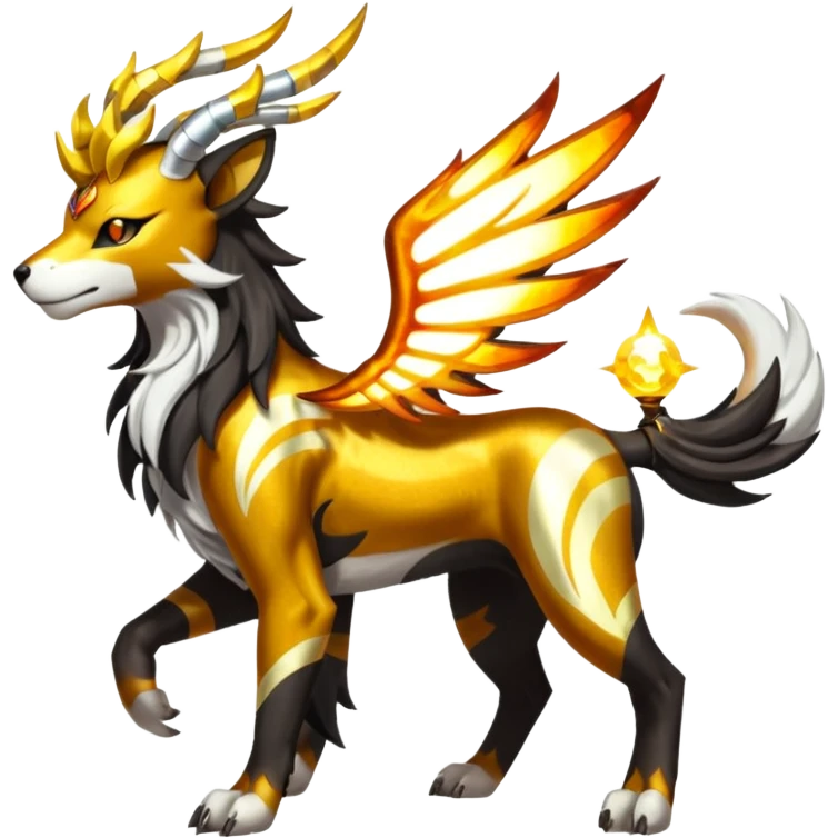 Solarpunk solar aesthetic shiny glowing divine lighting glimmering shimmering Houndoom-Solgaleo-Tigress-Luxray-Trico-Gryphon-fusion (full body) emoji