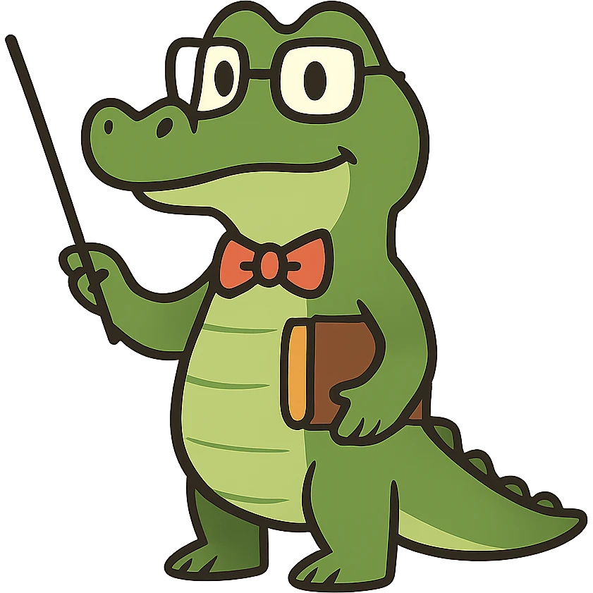 flat toon style alligator professor with glasses and bow tie emoji