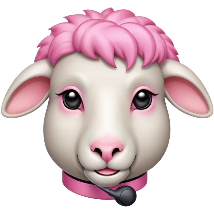 Sheep with a sleek high-tech earpiece, trendy pink asymmetrical wool haircut with undercut, and a confident smirk that screams fashion trendsetter. emoji
