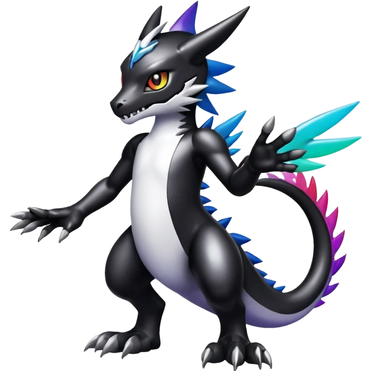 white blacks edgy colorful gradient shiny glossy Fakémon-Digimon-creature-hybrid (full body) emoji