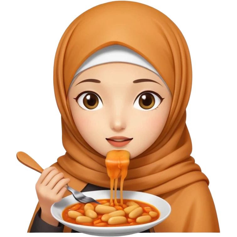 Girl wearing hijab eating tteokbokki emoji