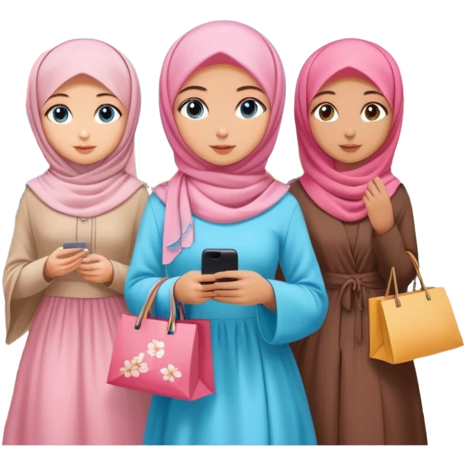 Turkish beautiful finish Konya girls blue eyes with lovely cherry blossom hijab long tail dress and the two friends shopping in a shopping city  emoji
