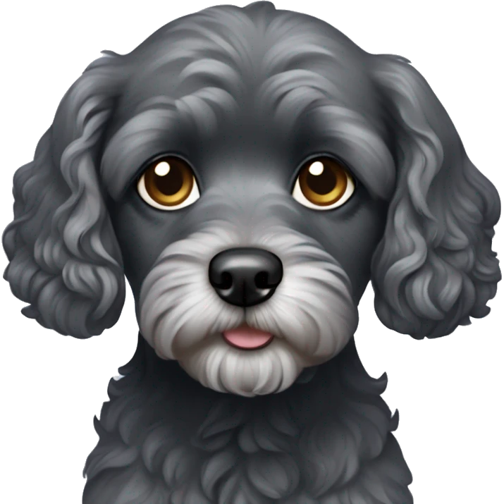 Dark grey cavapoo dog with navy eyes emoji