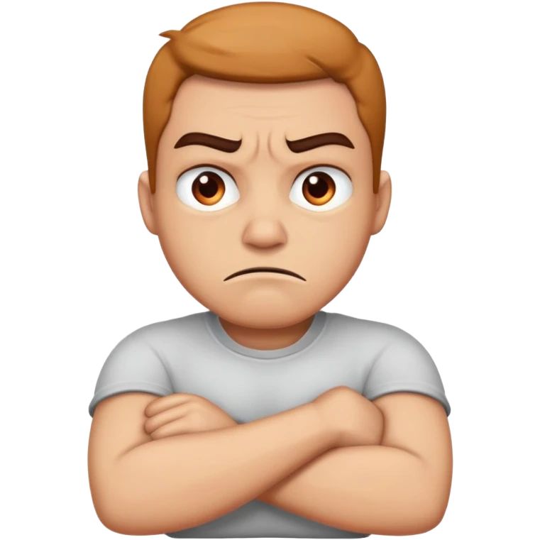 Arms crossed around neck with angry or shocked face emoji