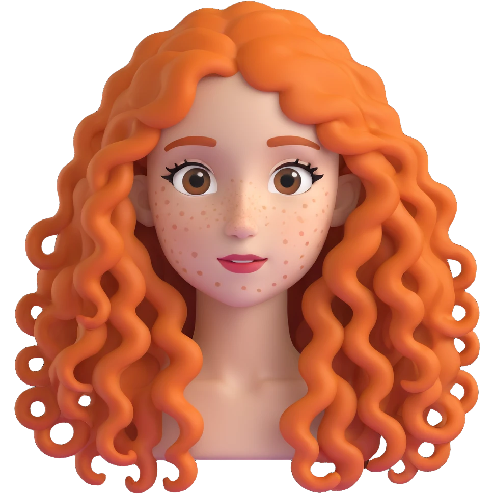 Pretty girl with extremely long curly hair and numerous freckles across her face emoji