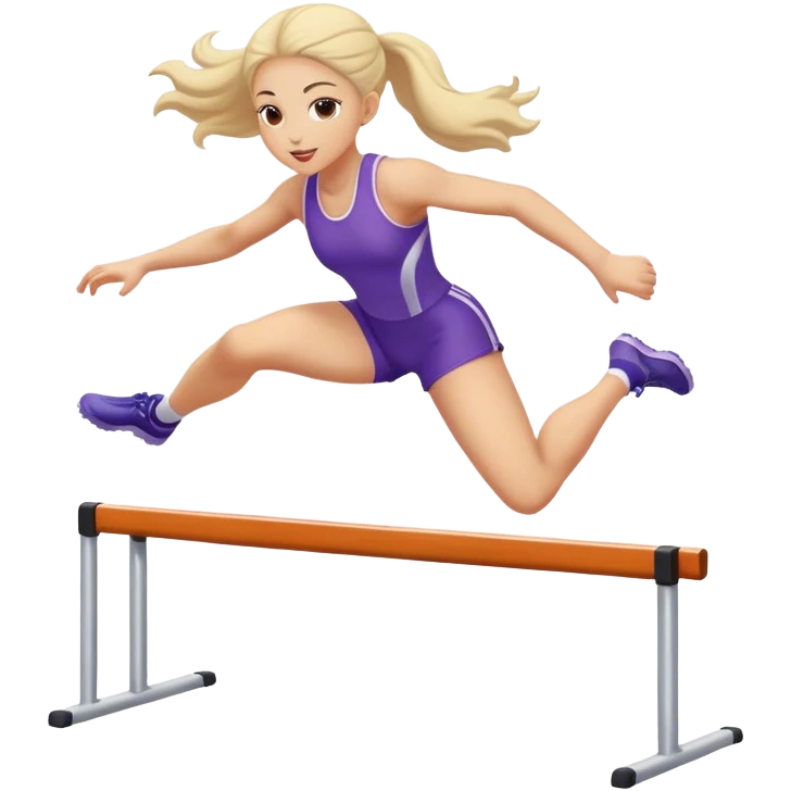 Hurdler girl going over hurdle facing forward over a hurdle emoji