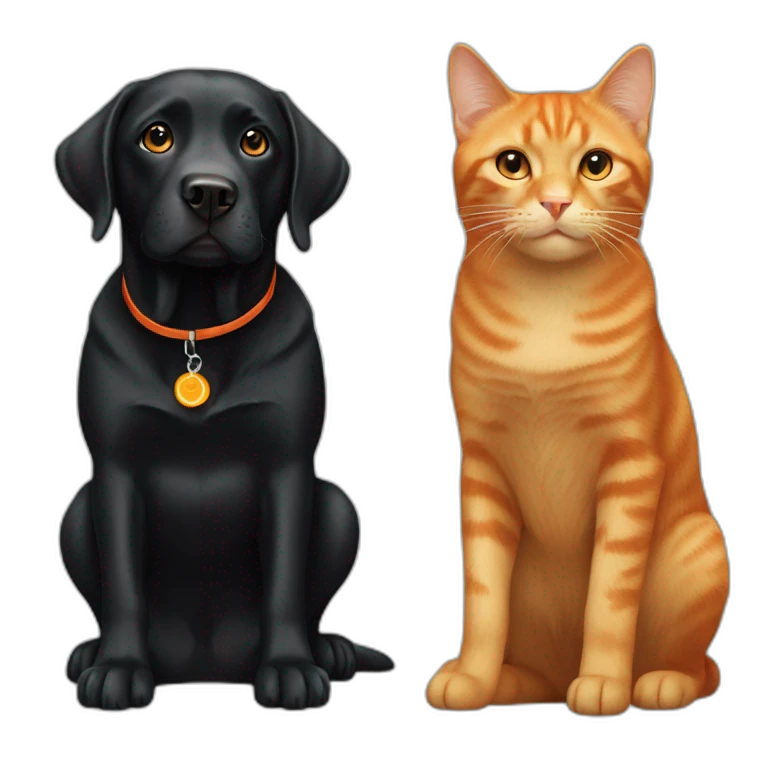 black labrador dog and orange cat emoji