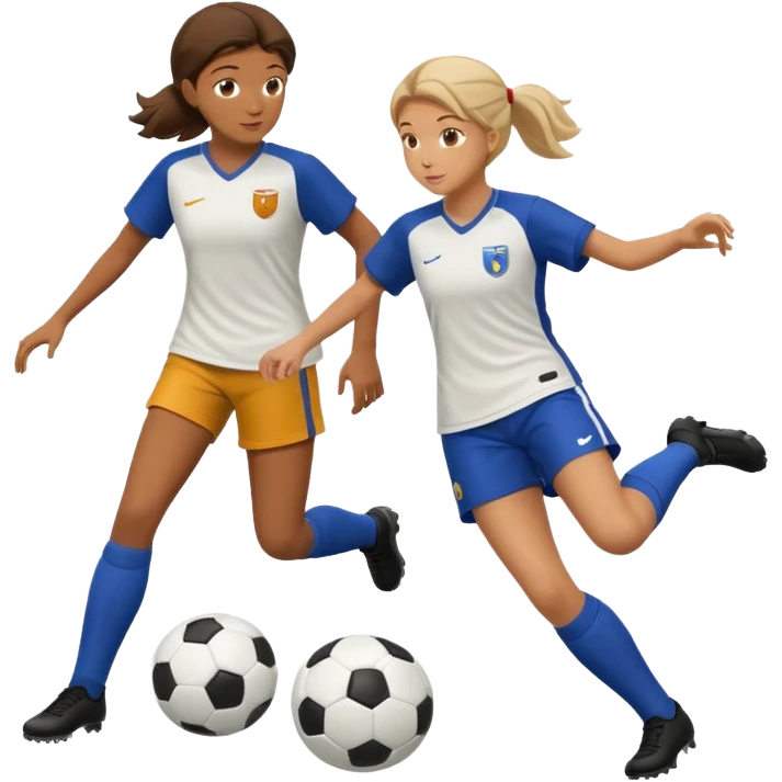 female soccer mentor showing a young player how to kick a soccer ball emoji