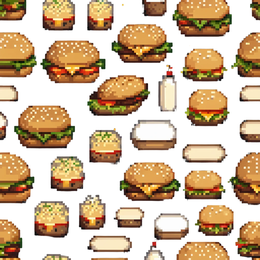 pixel art of sesame seeds on a burger bun emoji