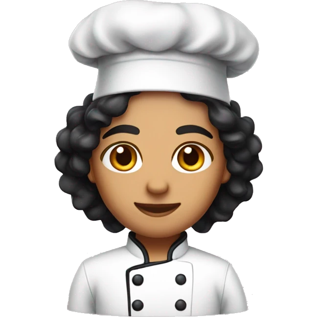 olive skin chef with black long black curly hair  and light pink chef hat emoji