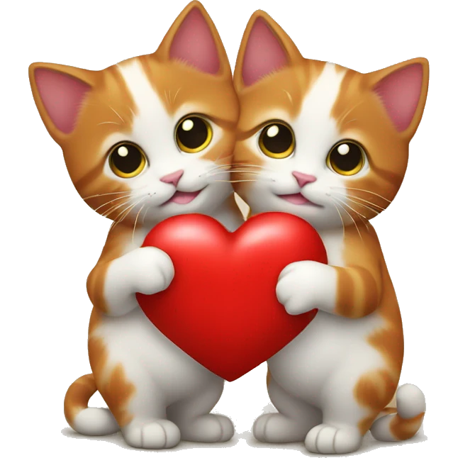 Two red kittens are holding a red heart emoji