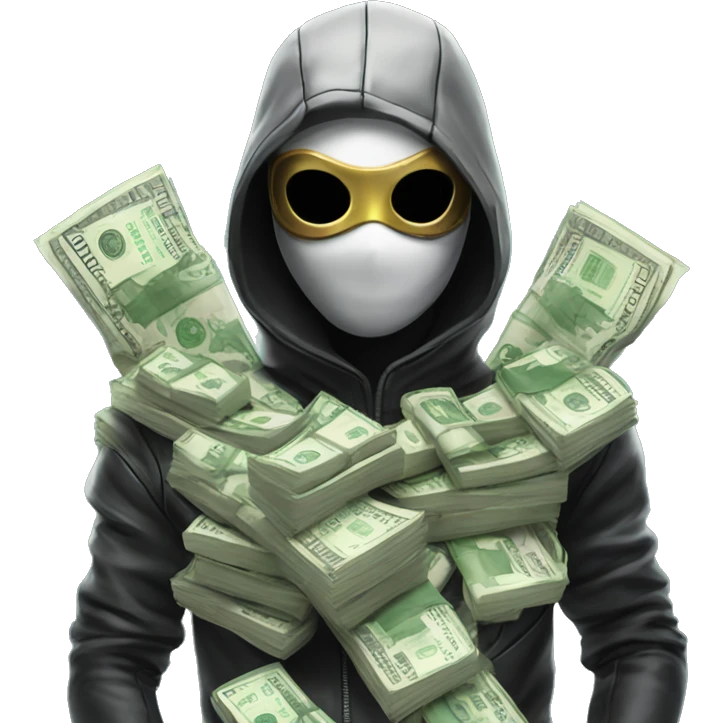 masked cyber punk with pile of money emoji