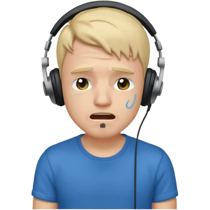 Male, crying, wearing headphone having mic, t-shirt 
 emoji