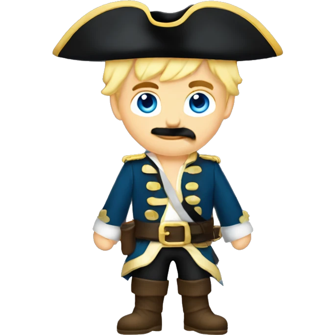 Male pirate black captain hat BLACK SASH black moustache blue eyes short blond hair  emoji