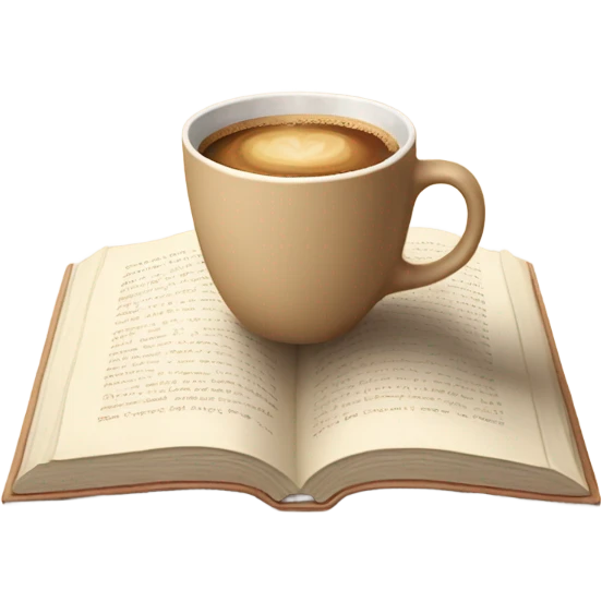 Beige cup of coffee, standing on a beige open Book, aesthetic, cozy  emoji