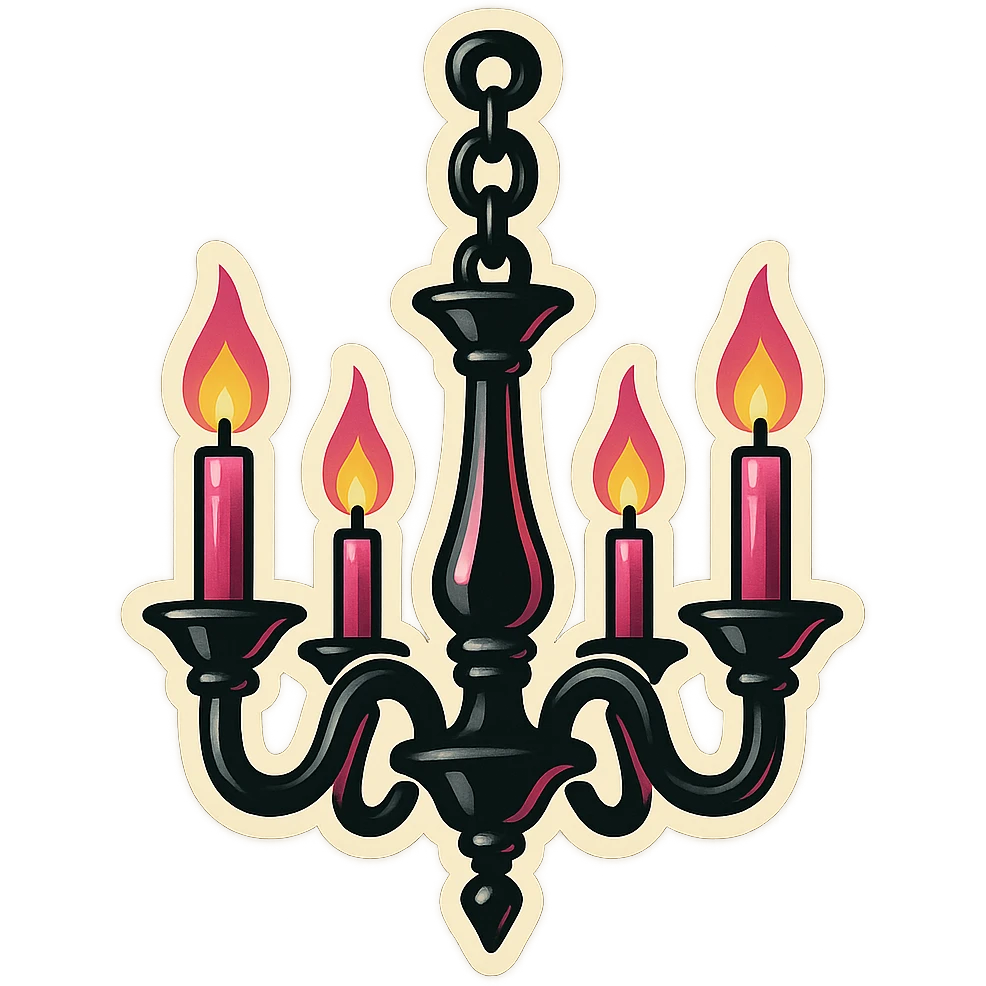 gothic chandelier, black and pink, retro stickers style emoji