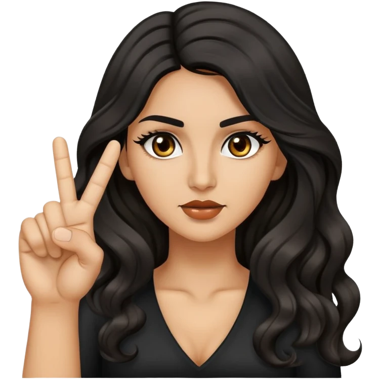 woman with olive skin, brown eyes and long lashes, and long black wavy hair giving the middle finger  emoji