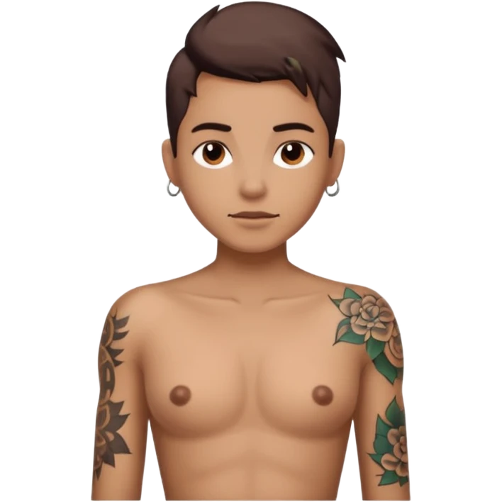 Topless with tattoo on sternum emoji